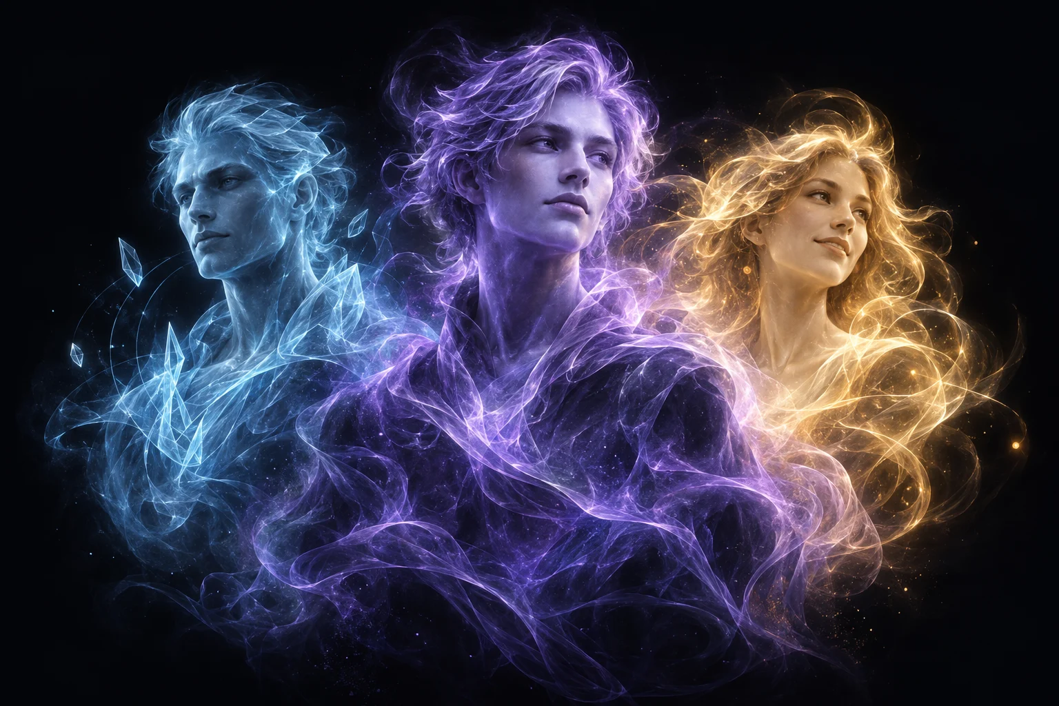 Spirit Guide concept artwork in blue, violet and gold